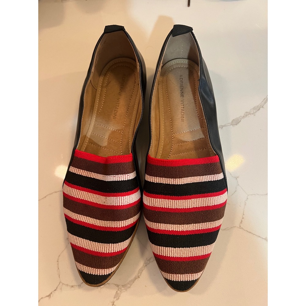 Adrienne Vittadini Levi Black Striped Pointed Toe Loafers Flats Womens 9M